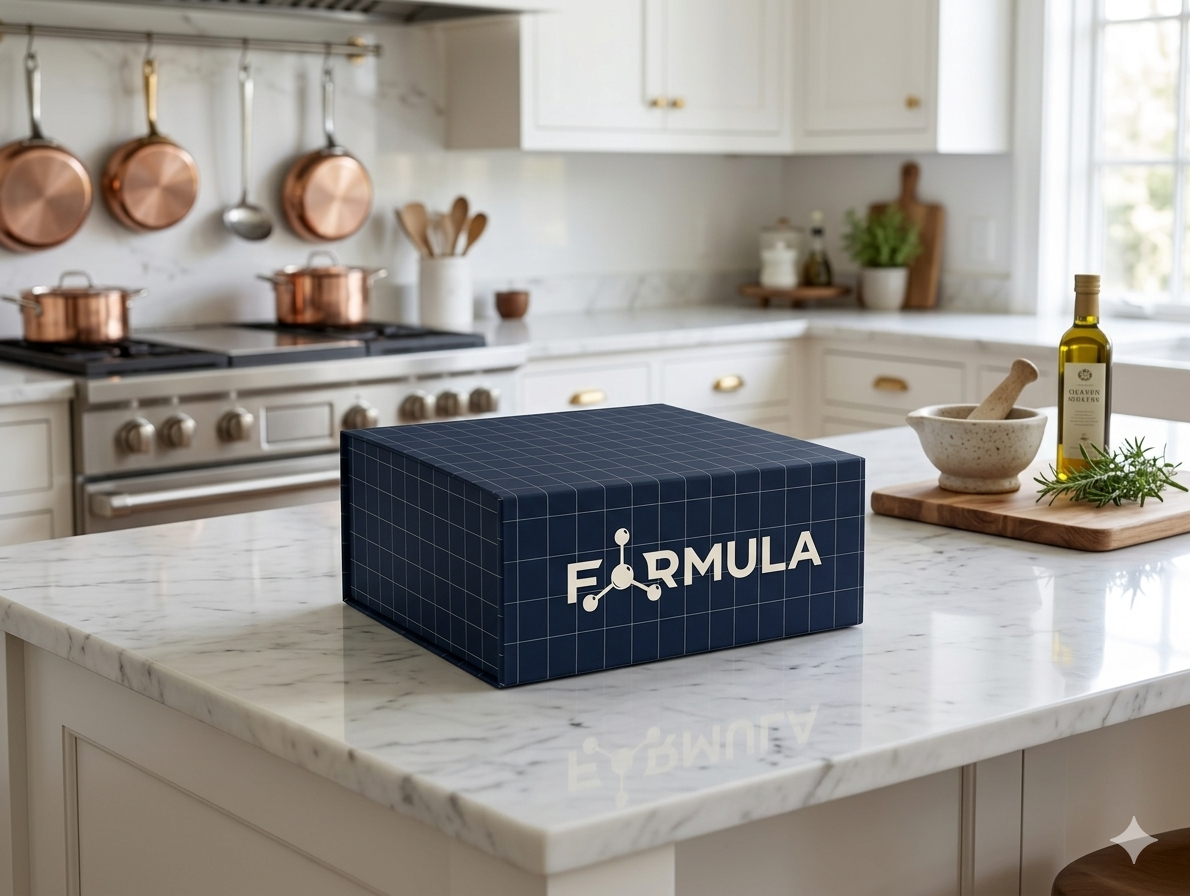 Caixa Protocolo sobre uma bancada de cozinha